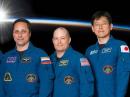 (L-R) Anton Shkaplerov; Scott Tingle, KG5NZA, and Norishige Kanai will join the crew of the ISS later this month. [NASA photo]